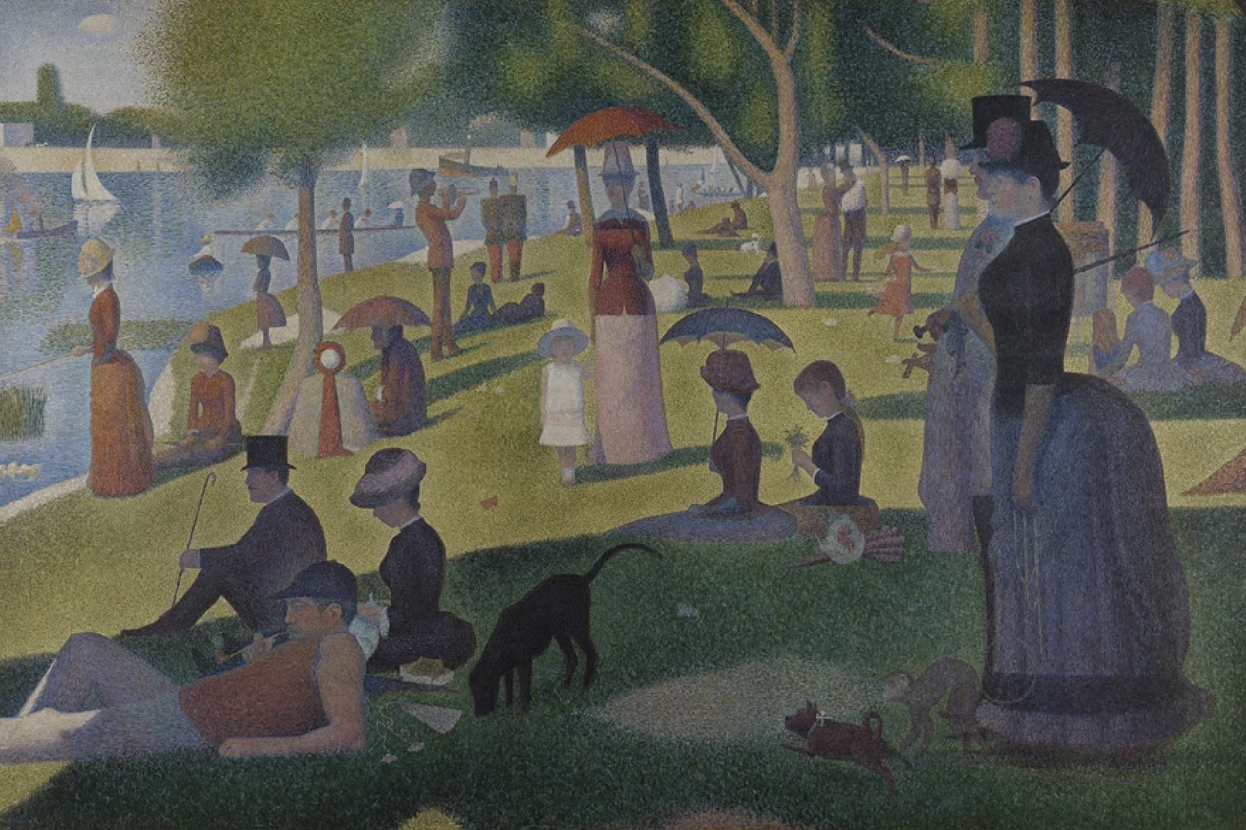 Georges Seurat’s A Sunday Afternoon on the Island of La Grande Jatte, showing people relaxing in a riverside park, including the little girl seen in the preceding images.