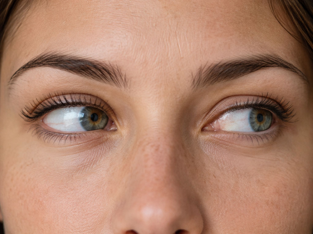 Woman's eyes looking to the right as she does EMDR.
